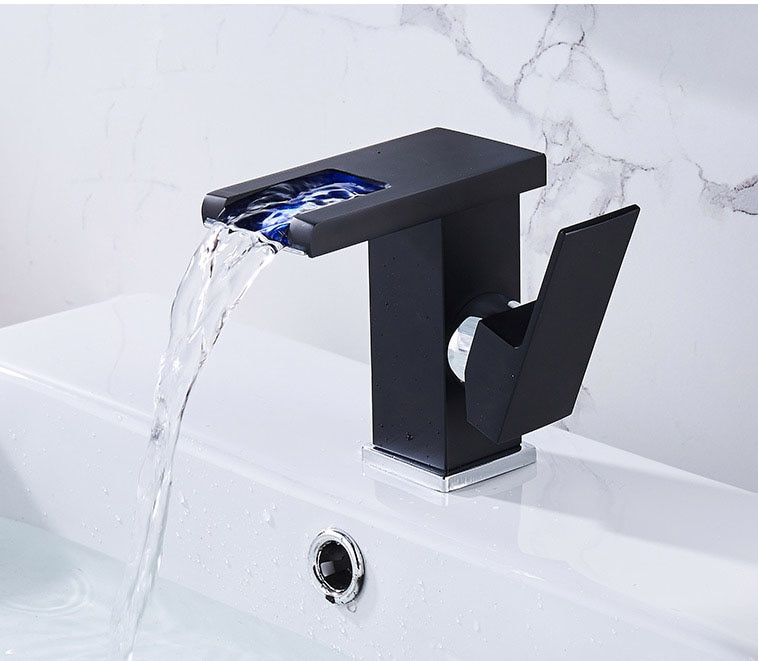 Temperature Sensitive LED Waterfall Basin Faucet